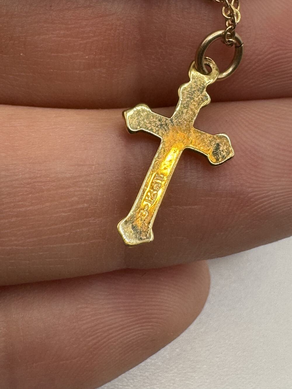 12K Gold Cross Pendant Necklace Stamped Chain